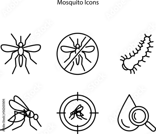 Mosquitoes, icon set. linear icons. mosquito net. Line with editable stroke
