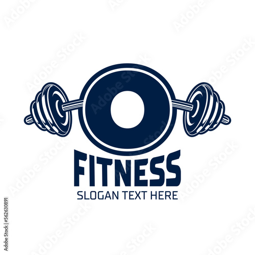 Letter O Fitness Gym logo design template, design for gym and fitness club, barbell icon