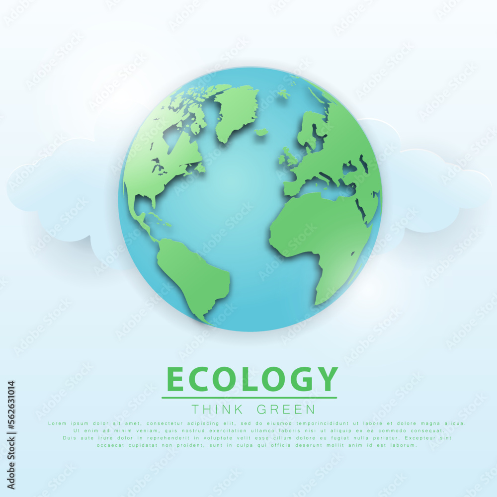 concept of green world earth day eco or ecology vector paper cut style blue background. concept vector world earth day eco or ecology vector paper cut style environment background