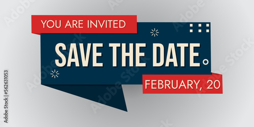 event invitation ribbon sticker. save the date text. arrow shape
