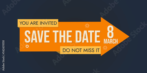 event invitation ribbon sticker. save the date text. arrow shape
