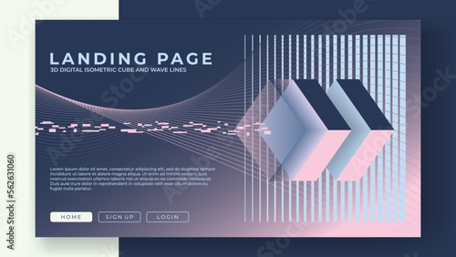 design 3d digital cube and wave lines abstract background for landing page website ui ux, poster, card,gift card, on wall poster Template, coverbook, banner,