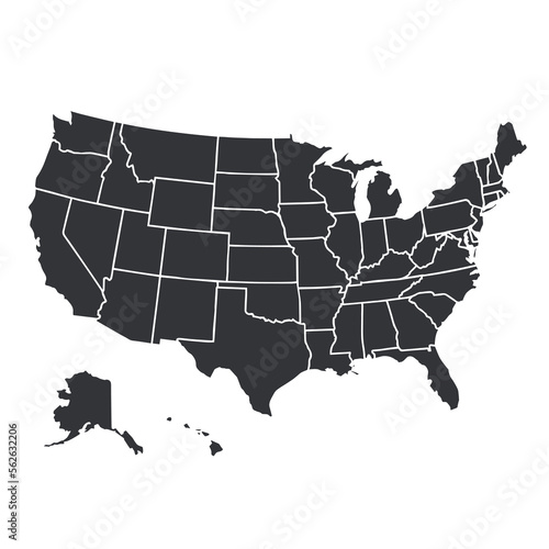USA map isolated on white. United States of America country. Vector illustration