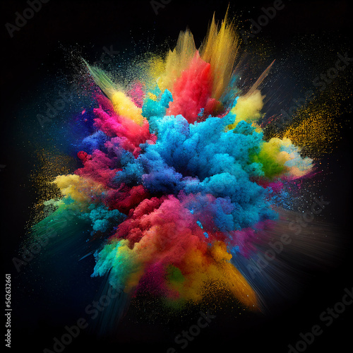 Colorful powder explosion on black background. Generative AI © Alina