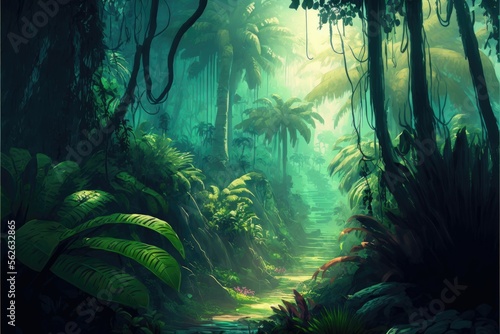Vast tropical forest. Generative AI © Kanisorn
