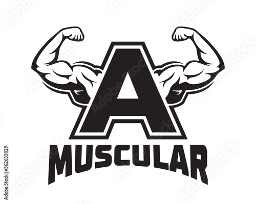 Muscular arm letter a logo illustration, Fitness Gym logo template, design for gym and fitness club.