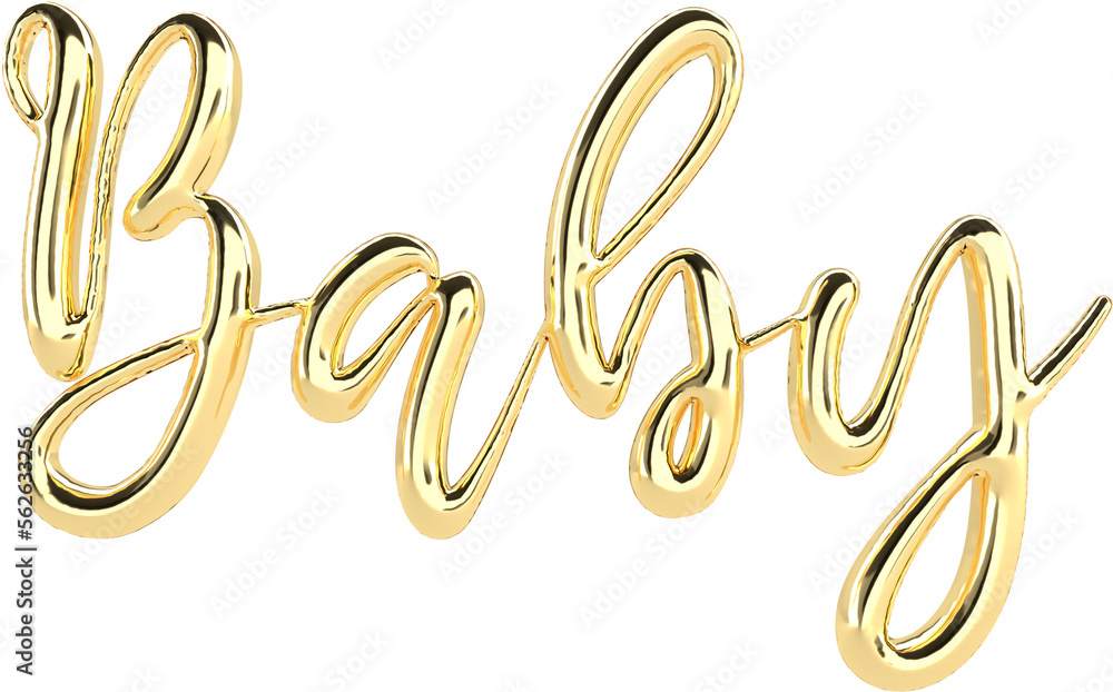 Baby Golden 3D Metallic Thin Chrome Cursive Text Typography Baby Golden 3D Metallic Thin Chrome Cursive Text Typography