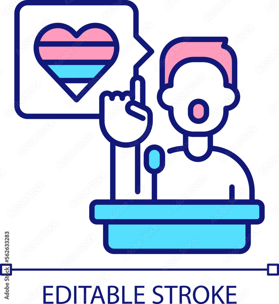 LGBT friendly political program RGB color icon. Improve tolerance in society. Government support of community. Isolated vector illustration. Simple filled line drawing. Editable stroke LGBT friendly political program RGB color icon. Improve tolerance in society. Government support of community. Isolated vector illustration. Simple filled line drawing. Editable stroke