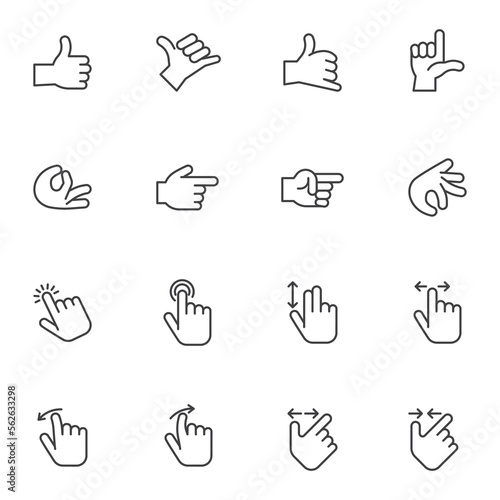Hand gestures line icons set