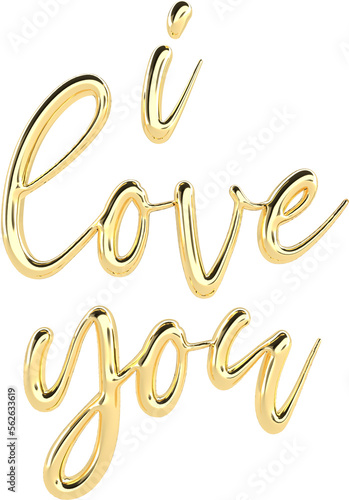 I Love You Golden 3D Metallic Thin Chrome Cursive Text Typography