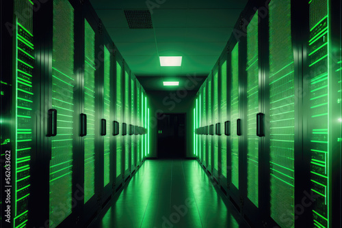 Green Datacenter Glowing Data Generative AI Data Center