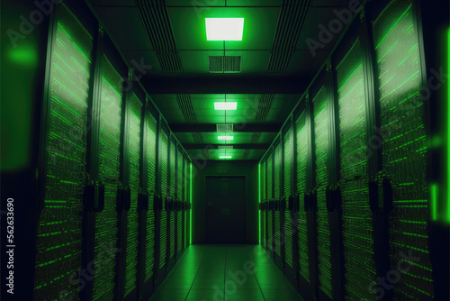 Green Datacenter Glowing Data Generative AI Data Center