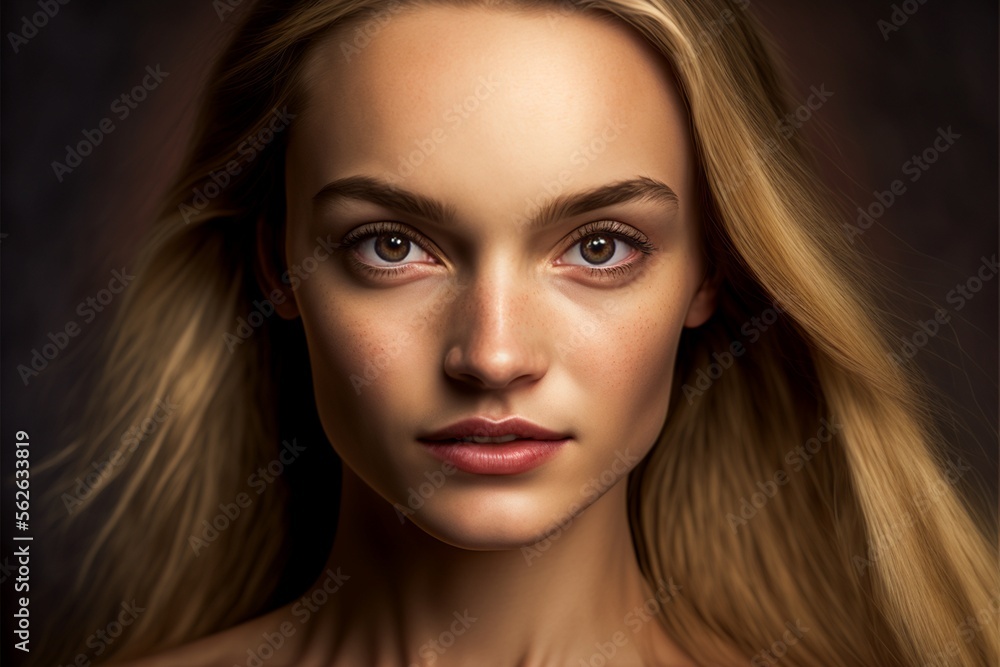 Fototapeta premium Sehr hübsches Frauen Model mit ansprechendes Gesicht Nahaufnahme, ai generativ