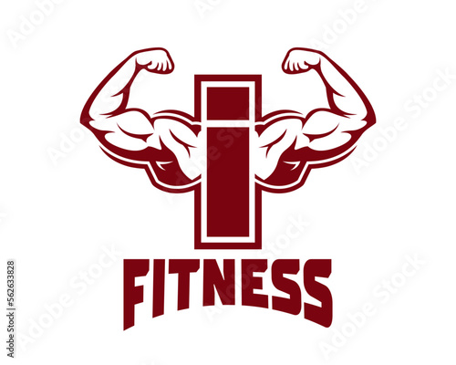 Muscular arm letter i logo illustration, Fitness Gym logo template, design for gym and fitness club.