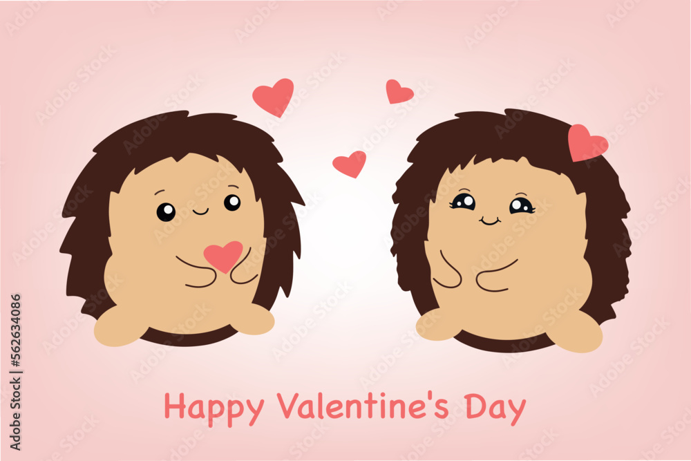 Cute hedgehogs. Valentine with lovers. Vector illustration isolated on pink background. Cute hedgehogs. Valentine with lovers. Vector illustration isolated on pink background.