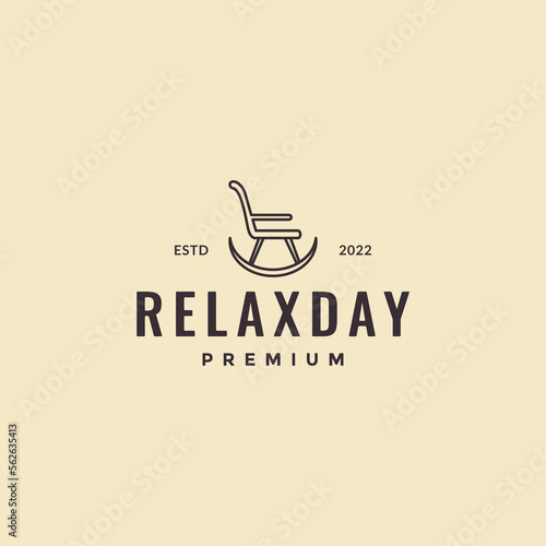 rocking chair relax on terrace minimalist lines hipster logo design vector icon illustration template
