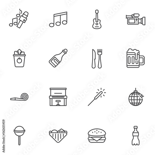 Party entertainment line icons set
