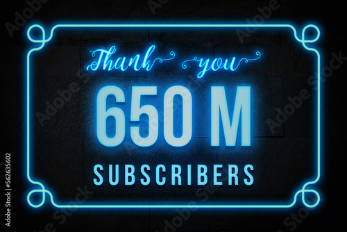 650 Million subscribers celebration greeting banner with Neon Design