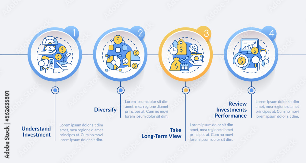 Investing rules circle infographic template. Trading tips. Data ...