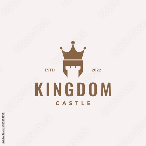 castle monument crowned kingdom empire shield guard hipster vintage logo design vector icon illustration template