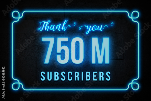 750 Million subscribers celebration greeting banner with Neon Design