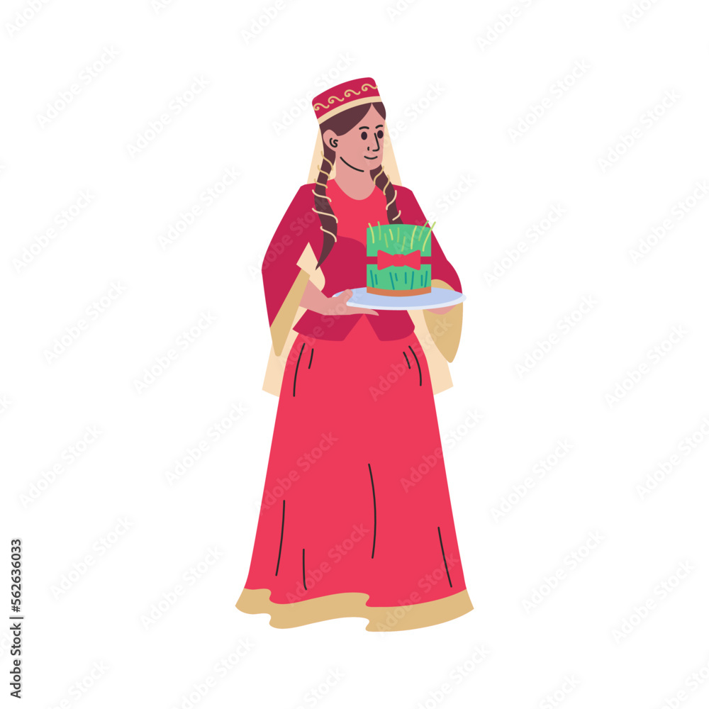 Azerbaijani woman holding semeni vector illustration