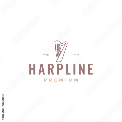 harp musical instrument relax wood conserve hipster vintage logo design vector icon illustration template