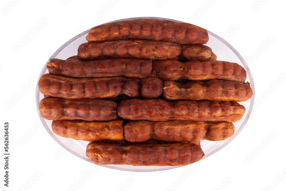 sweet tamarind isolated on white background peel pile