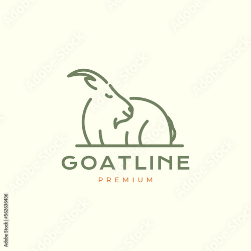 mountain goat long horn sit relax line art minimal logo design vector icon illustration template