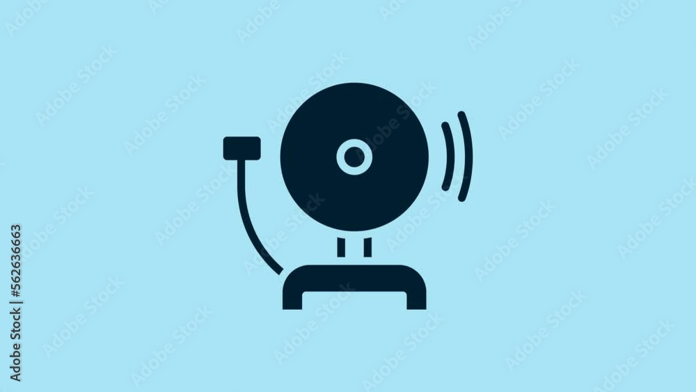 Blue Ringing alarm bell icon isolated on blue background. Fire alarm system. Service bell, handbell sign, notification symbol. 4K Video motion graphic animation Blue Ringing alarm bell icon isolated on blue background. Fire alarm system. Service bell, handbell sign, notification symbol. 4K Video motion graphic animation