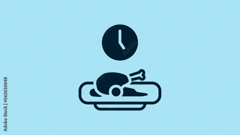 Blue Food time icon isolated on blue background. Time to eat. 4K Video motion graphic animation Blue Food time icon isolated on blue background. Time to eat. 4K Video motion graphic animation