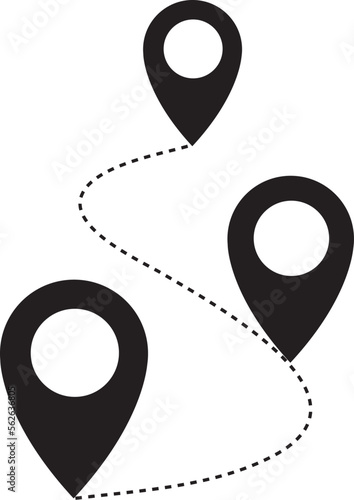Black single path with 3 location pins icon, simple tracking flat design vector pictogram vector for app ads logotype web website button ui ux interface elements isolated on white background 