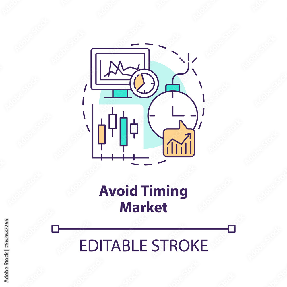 Avoid timing market concept icon. Expecting price changes. Rule of investing abstract idea thin line illustration. Isolated outline drawing. Editable stroke. Arial, Myriad Pro-Bold fonts used Avoid timing market concept icon. Expecting price changes. Rule of investing abstract idea thin line illustration. Isolated outline drawing. Editable stroke. Arial, Myriad Pro-Bold fonts used