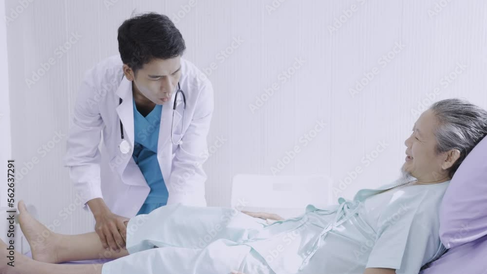 Doctor explain disease treatment solution for patient in hospital. Older nice man and young doctor at room. Doctor explain disease treatment solution for patient in hospital. Older nice man and young doctor at room.