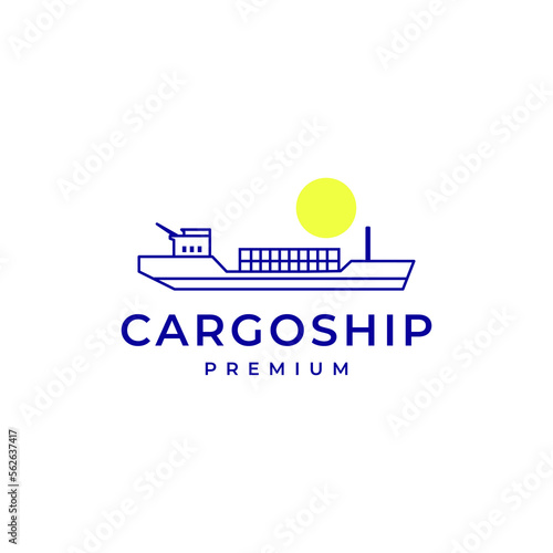 shipping container ship ocean cargo line logo design vector icon illustration template