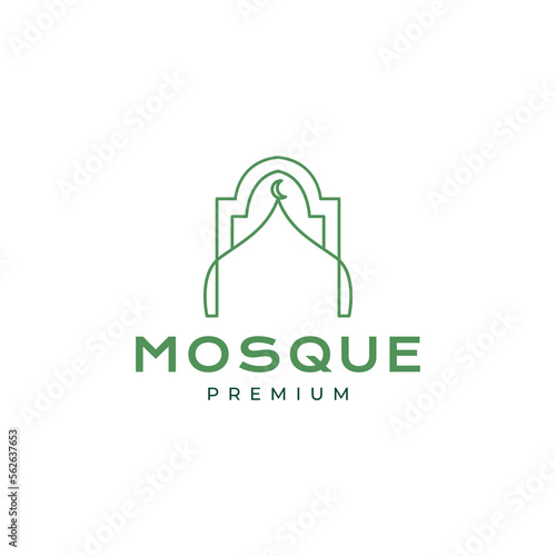 dome mosque and gate pray muslim religion minimalist logo design vector icon illustration template