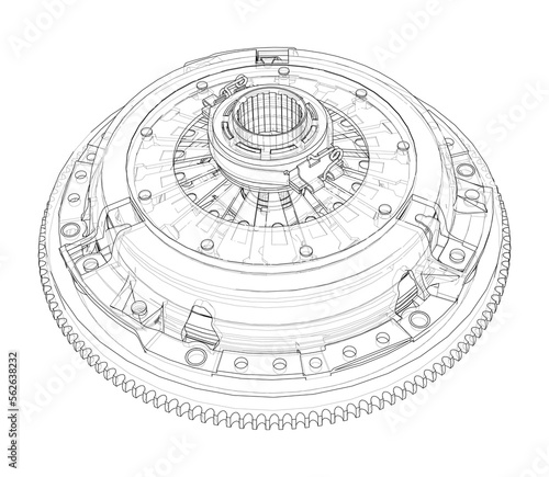 Sketch of clutch basket for the car. Vector