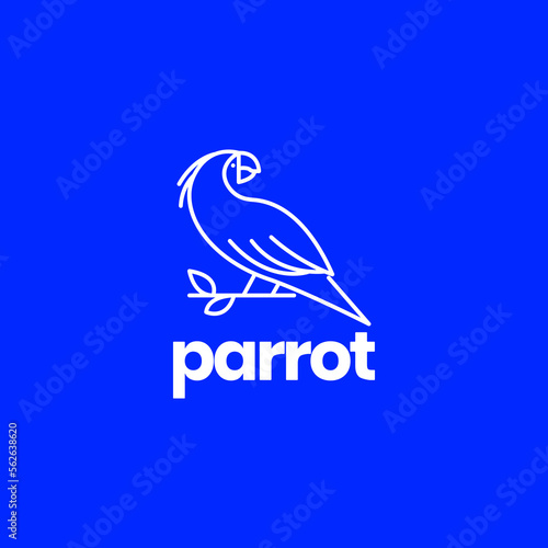 exotics bird parrot perched on tree branch lines art minimal logo design vector icon illustration template