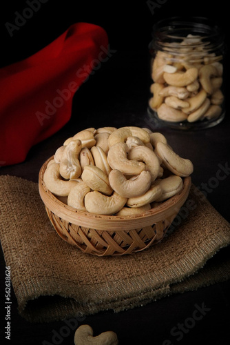 Cashew, Cashew Nuts, Kaju in Wooden Bowl  photo