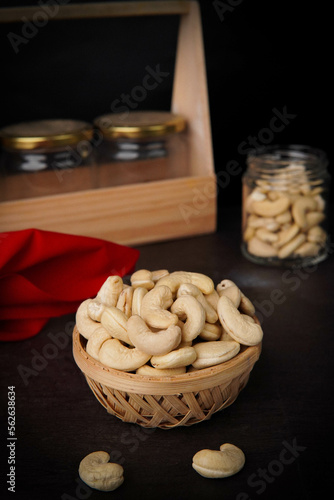 Cashew, Cashew Nuts, Kaju in Wooden Bowl  photo