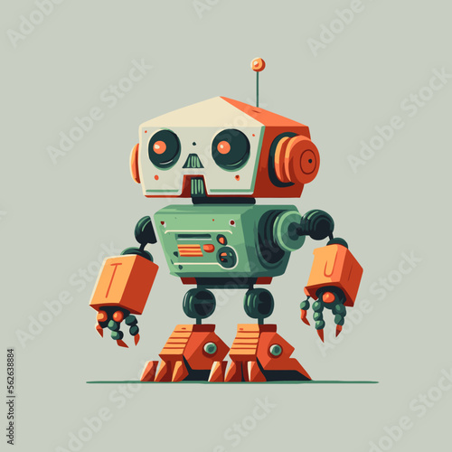 little funny robot machine character logo mascot flat vector design template