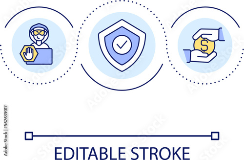 Fraud prevention loop concept icon. Financial system protection. Bank account cybersecurity abstract idea thin line illustration. Isolated outline drawing. Editable stroke. Arial font used