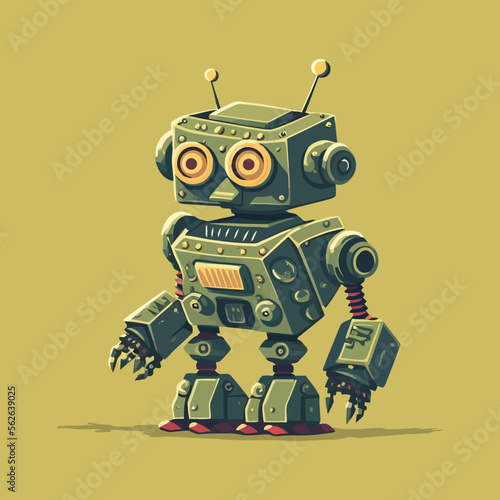 little funny robot machine character logo mascot flat vector design template