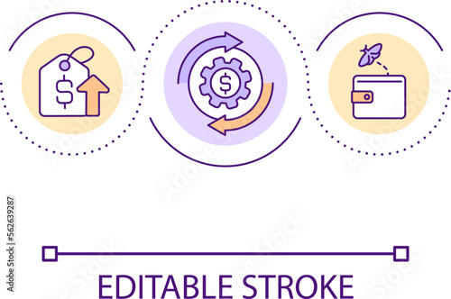Poverty and inflation loop concept icon. Economic crisis. Lack of money. Prices raising abstract idea thin line illustration. Isolated outline drawing. Editable stroke. Arial font used