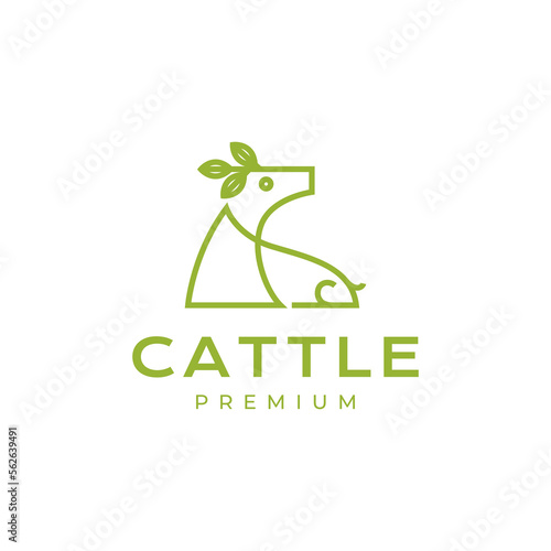 cattle cow relax sit horned leaves nature protein minimal lines art logo design vector icon illustration template photo