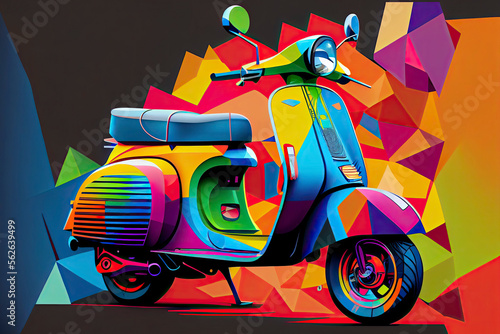 modified scooter in color and line version.