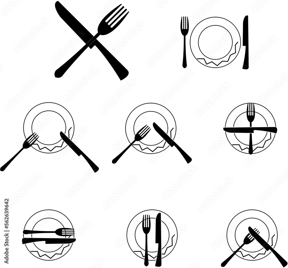 Vector illustration. Icons for catering facilities. Silhouette of forks