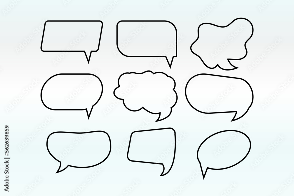 Obraz premium Set of Speech bubble line icons. Editable stroke linear design perfect hat speech bubble, Tick or check mark, Comment quote icons. Think speech bubble. Linear set.