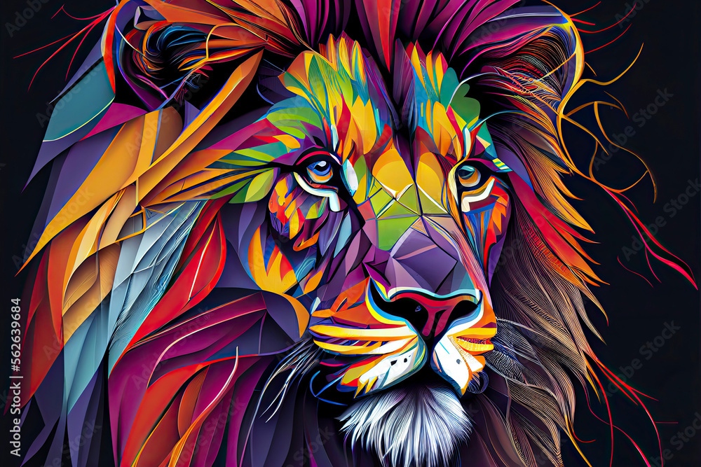 creative colorful lion king head on pop art style