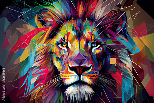 creative colorful lion king head on pop art style